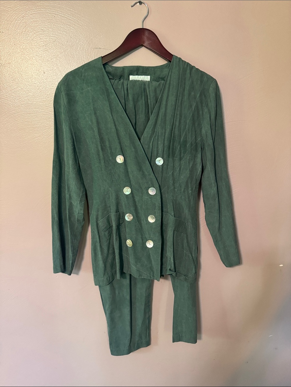 Double-Breasted Forest Green Pantsuit with Button Detail